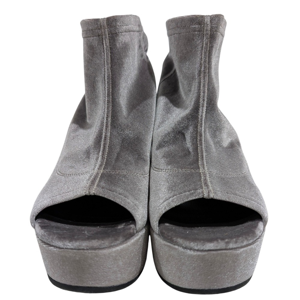 Dee Keller Italy Silver Grey Velvet Peep Toe Platform Wedge Ankle Boots 41 US 10 - Picture 3 of 10